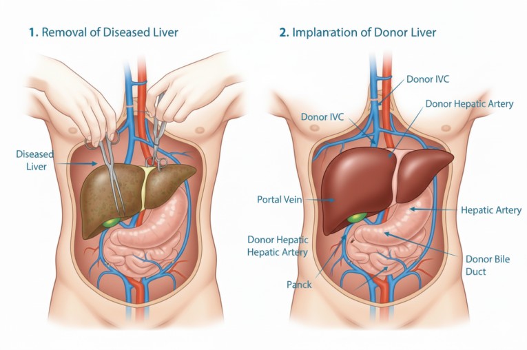 Medical Illustration of liver transplant