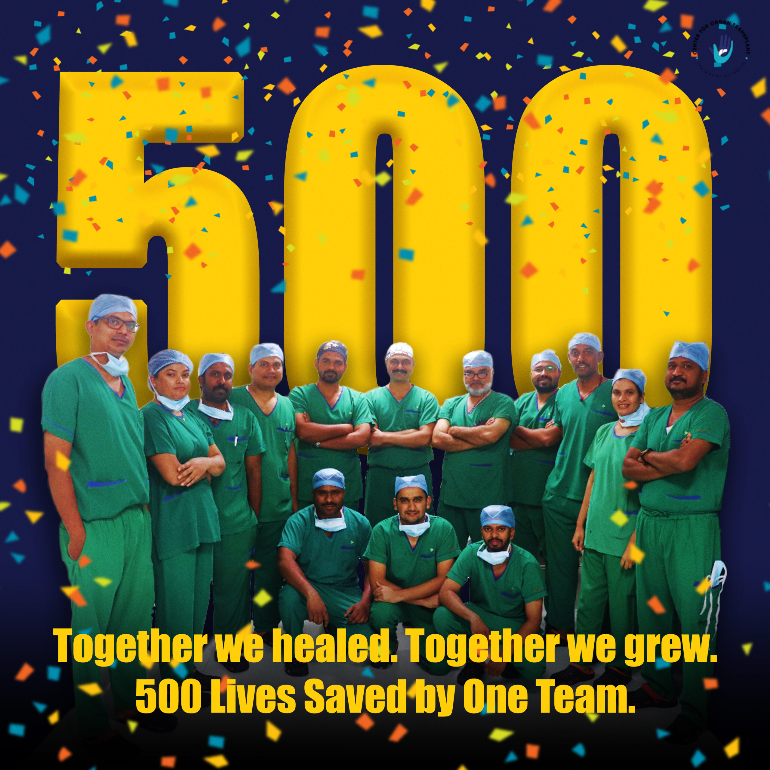 Dr. Bipin Vibhute with his liver transplant team celebrating 500 surgeries